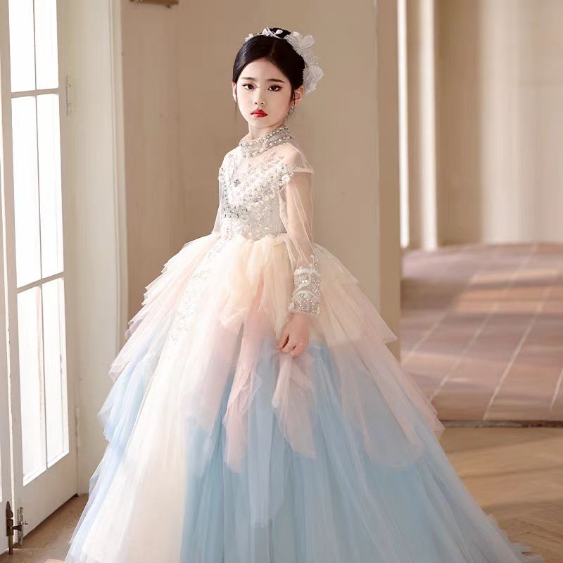 Jill Wish Luxury Dubai Flower Girl Dress Beaded Pearls Arabic J385
