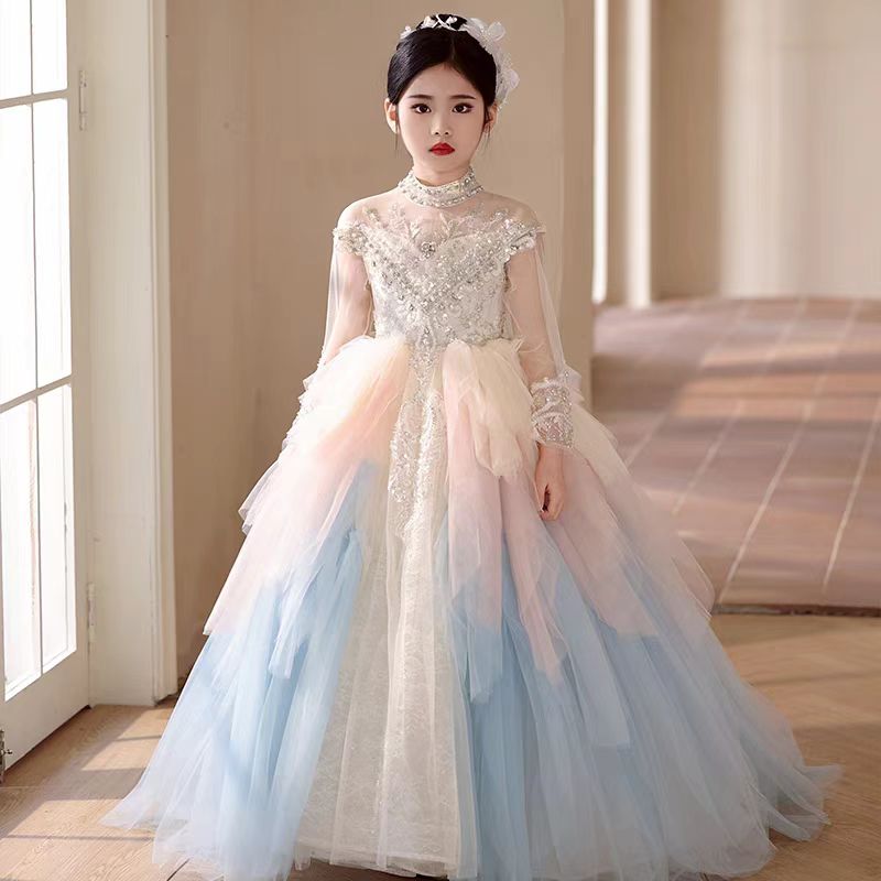 Jill Wish Luxury Dubai Flower Girl Dress Beaded Pearls Arabic J385