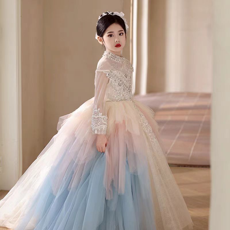 Jill Wish Luxury Dubai Flower Girl Dress Beaded Pearls Arabic J385