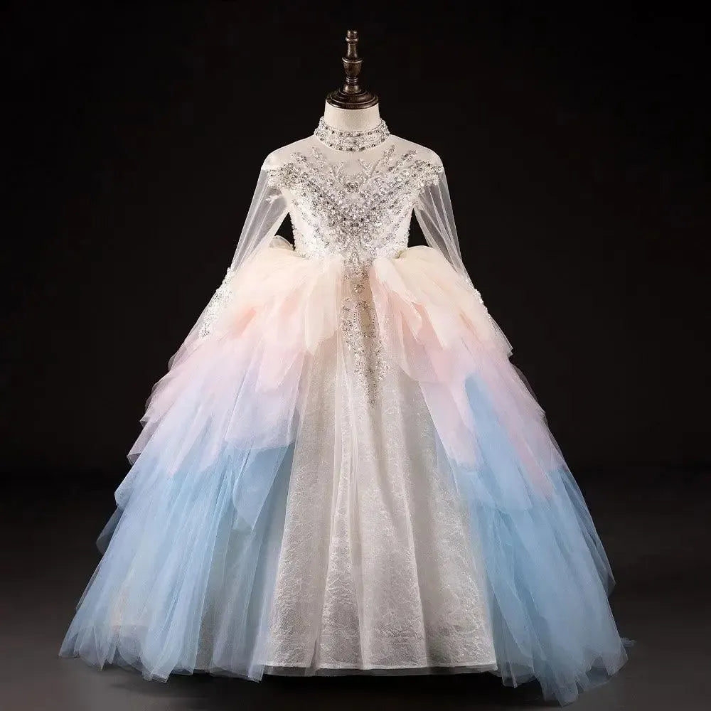 Jill Wish Luxury Dubai Flower Girl Dress Beaded Pearls Arabic J385