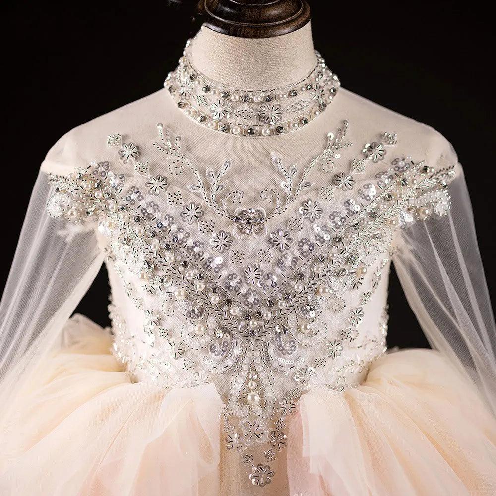 Jill Wish Luxury Dubai Flower Girl Dress Beaded Pearls Arabic J385