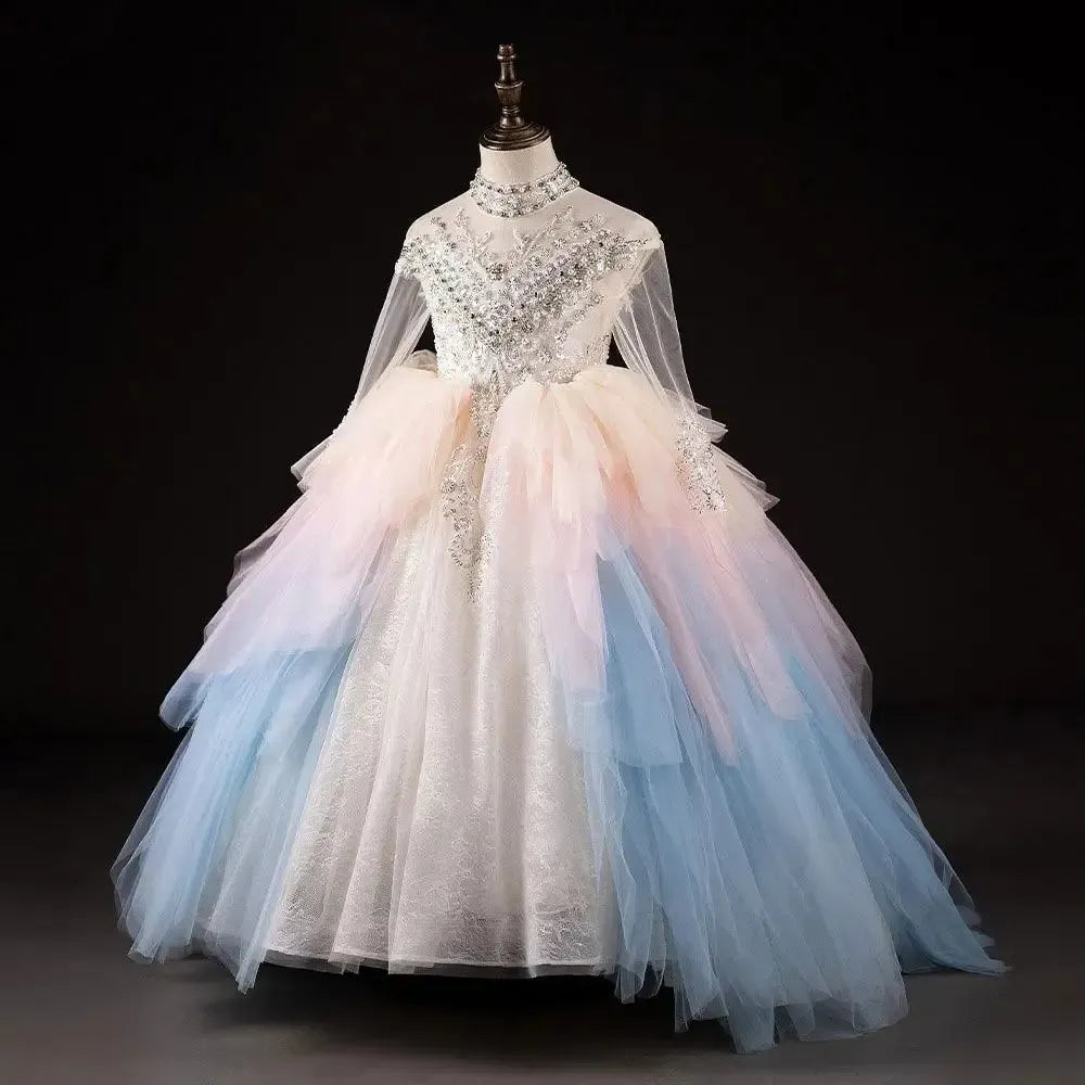 Jill Wish Luxury Dubai Flower Girl Dress Beaded Pearls Arabic J385
