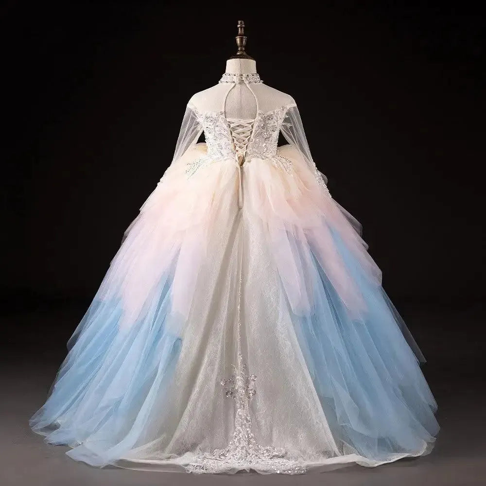 Jill Wish Luxury Dubai Flower Girl Dress Beaded Pearls Arabic J385