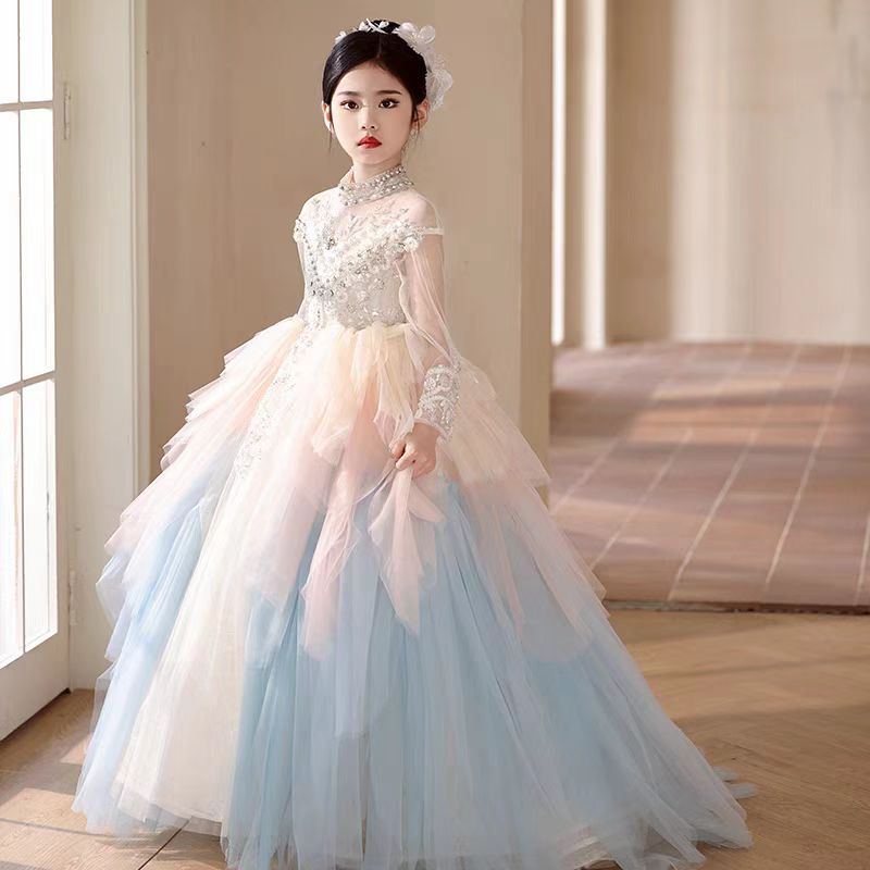 Jill Wish Luxury Dubai Flower Girl Dress Beaded Pearls Arabic J385