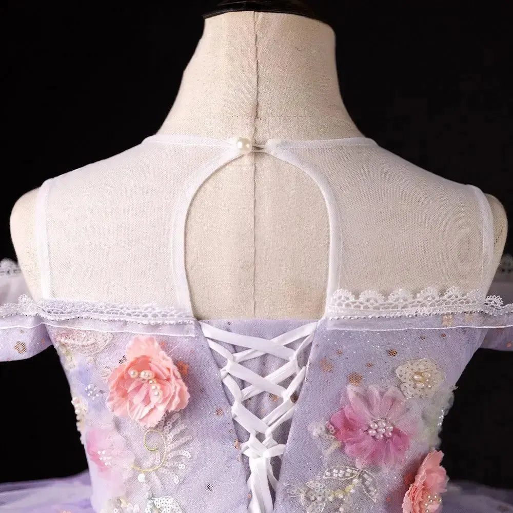 Jill Wish Luxury Dubai Lilac Flower Girl Dress Pearls Princess Kids J230