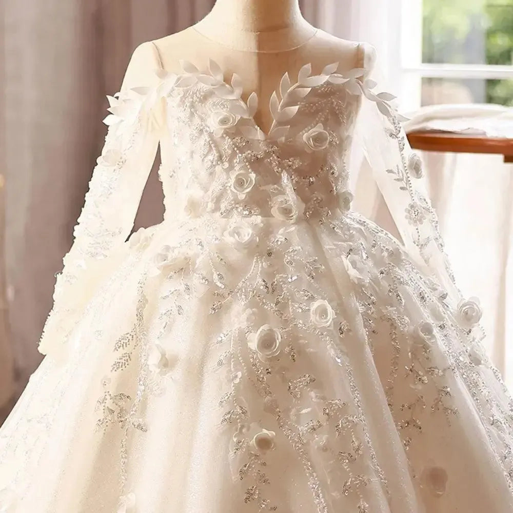 Jill Wish Luxury Dubai White Flower Girl Dresses Pearls Beads Flowers Princess J088