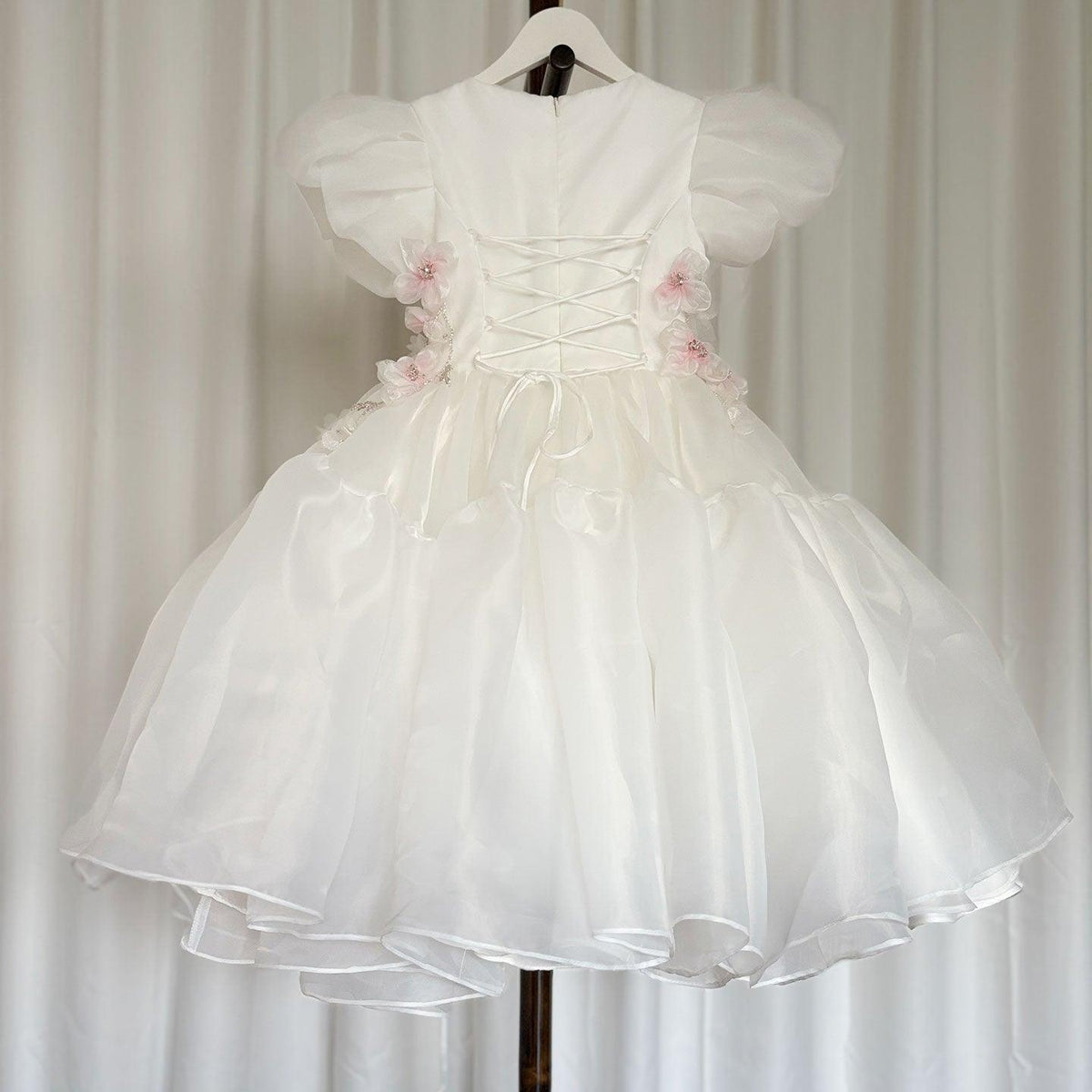 Jill Wish Luxury Dubai White Girl Dress 3D Flowers Beading Ball Gown J348