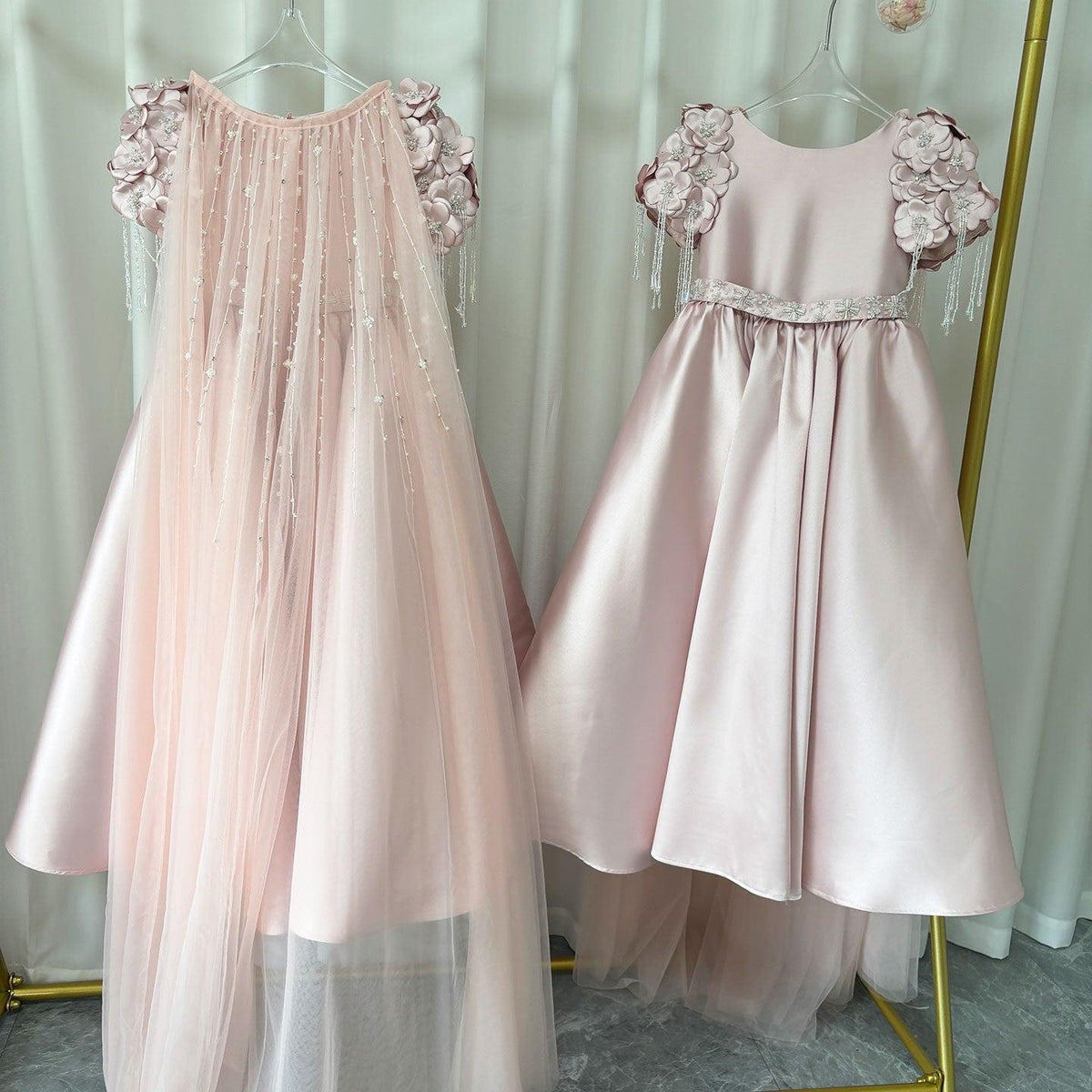 Jill Wish Luxury Dusty Pink Girl Dress Beadeds Arabic with Cap J037
