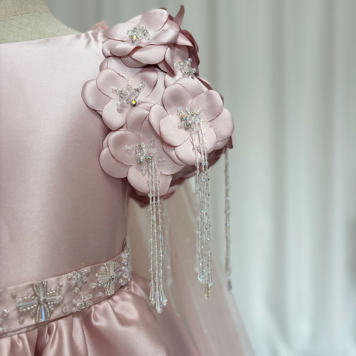 Jill Wish Luxury Dusty Pink Girl Dress Beadeds Arabic with Cap J037