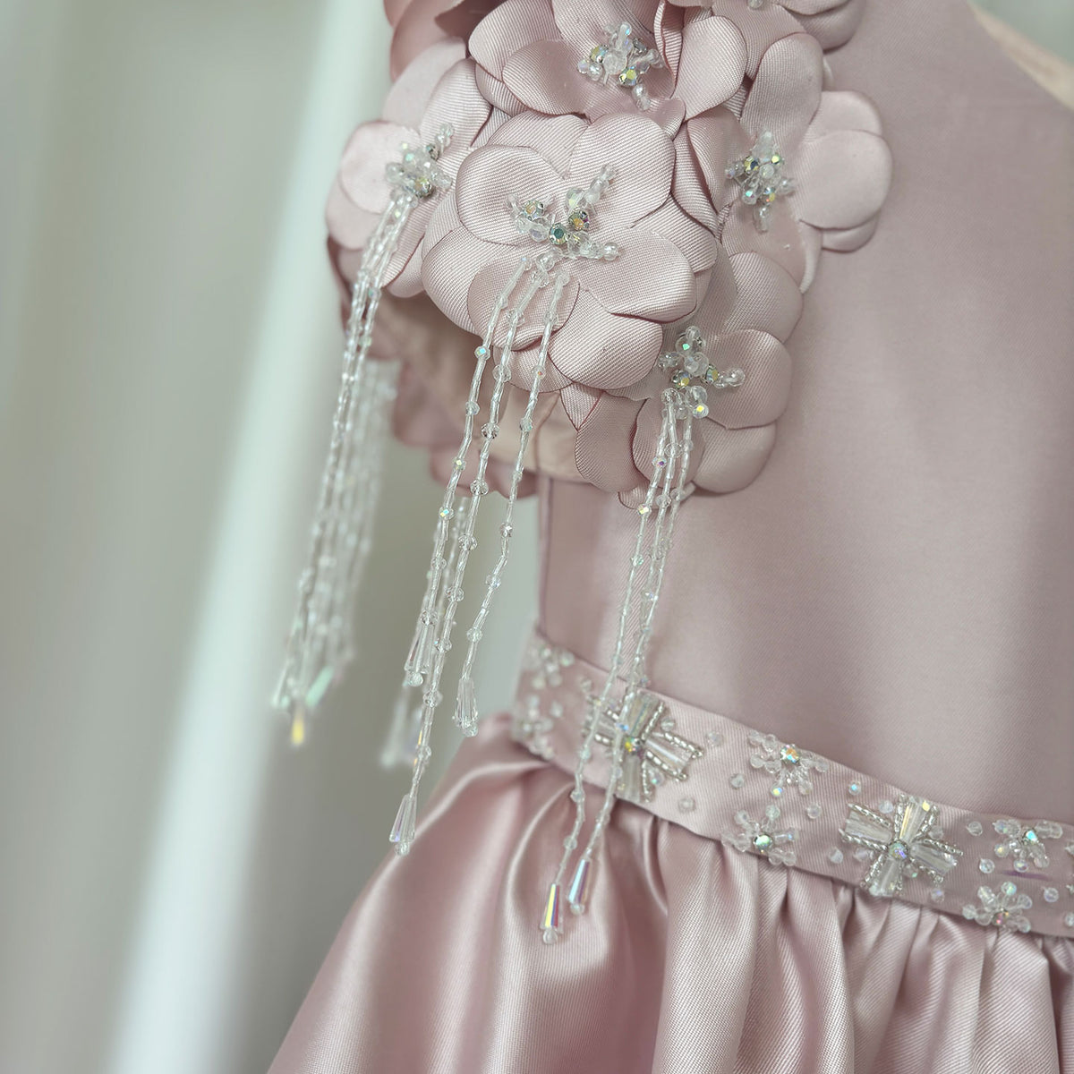 Jill Wish Luxury Dusty Pink Girl Dress Beadeds Arabic with Cap J037