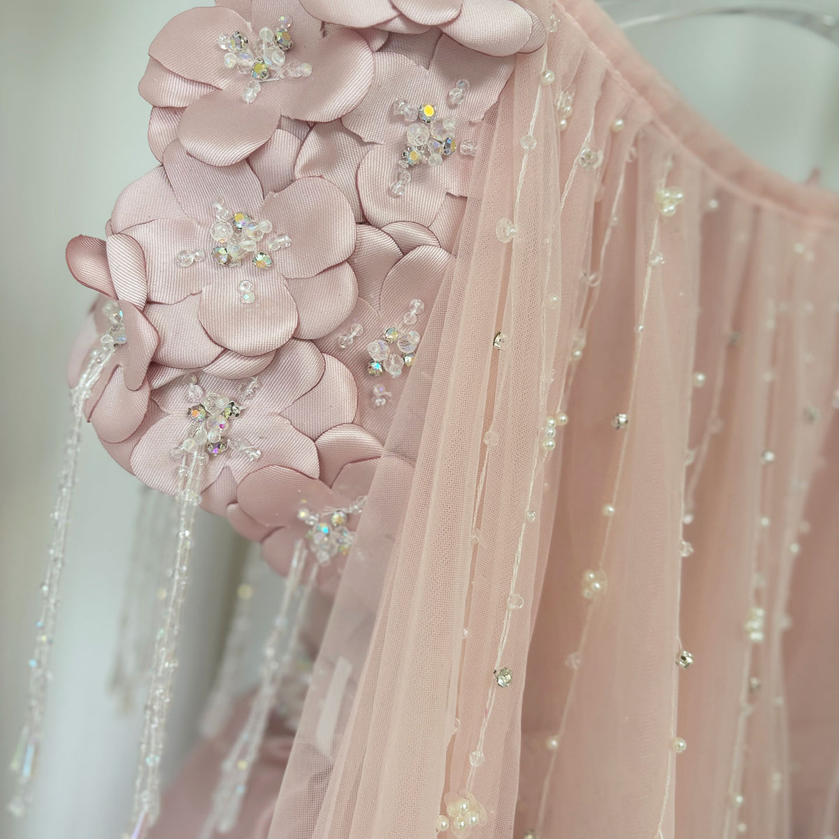Jill Wish Luxury Dusty Pink Girl Dress Beadeds Arabic with Cap J037