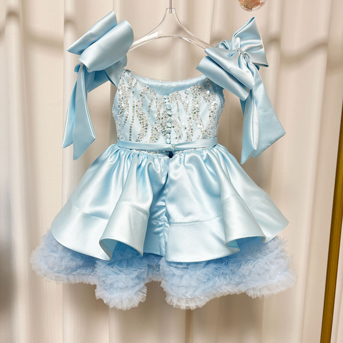 Jill Wish Luxury Elegant Pink Flower Girl Dress Bow Sequined Blue Princess J148