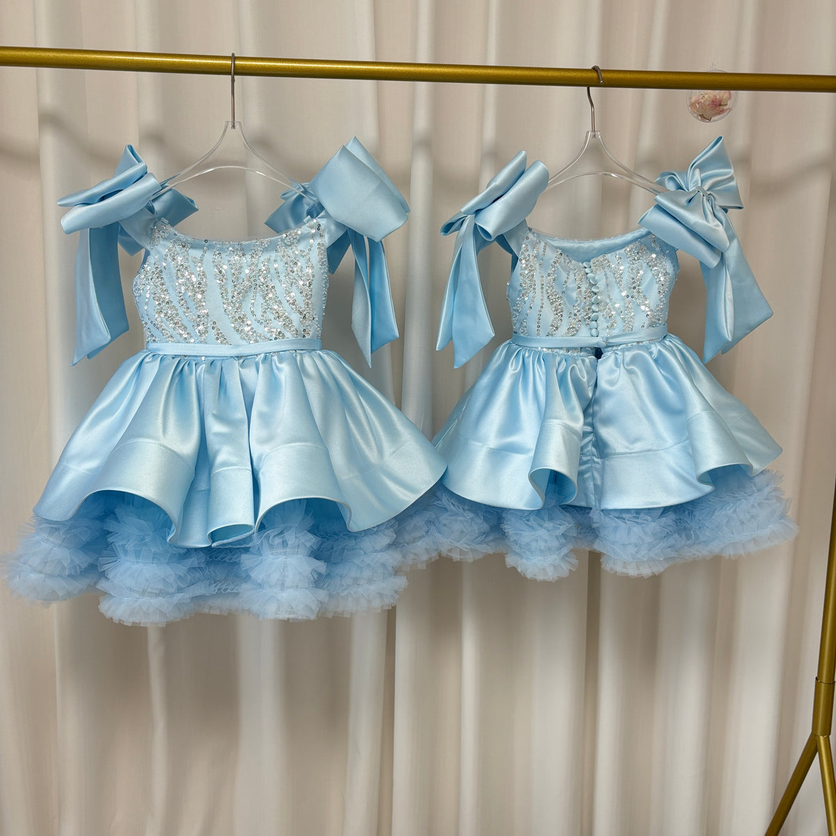 Jill Wish Luxury Elegant Pink Flower Girl Dress Bow Sequined Blue Princess J148