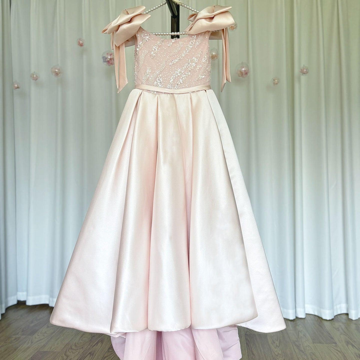 Jill Wish Luxury Elegant Pink Flower Girl Dress with Bow J113