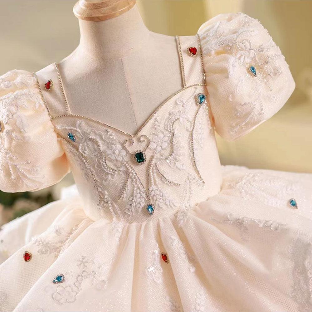 Jill Wish Luxury Elegant White Flower Girl Dress Beads Arabic Princess Kids J248