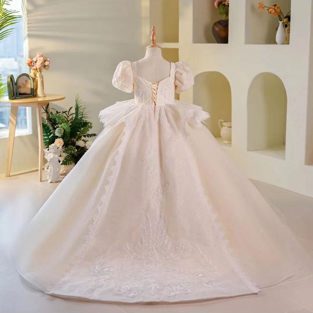 Jill Wish Luxury Elegant White Flower Girl Dress Beads Arabic Princess Kids J248
