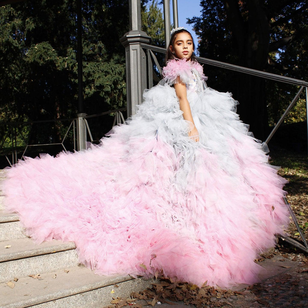 Jill Wish Luxury Girl Dress Feathers Beading Princess Prom Gown J163