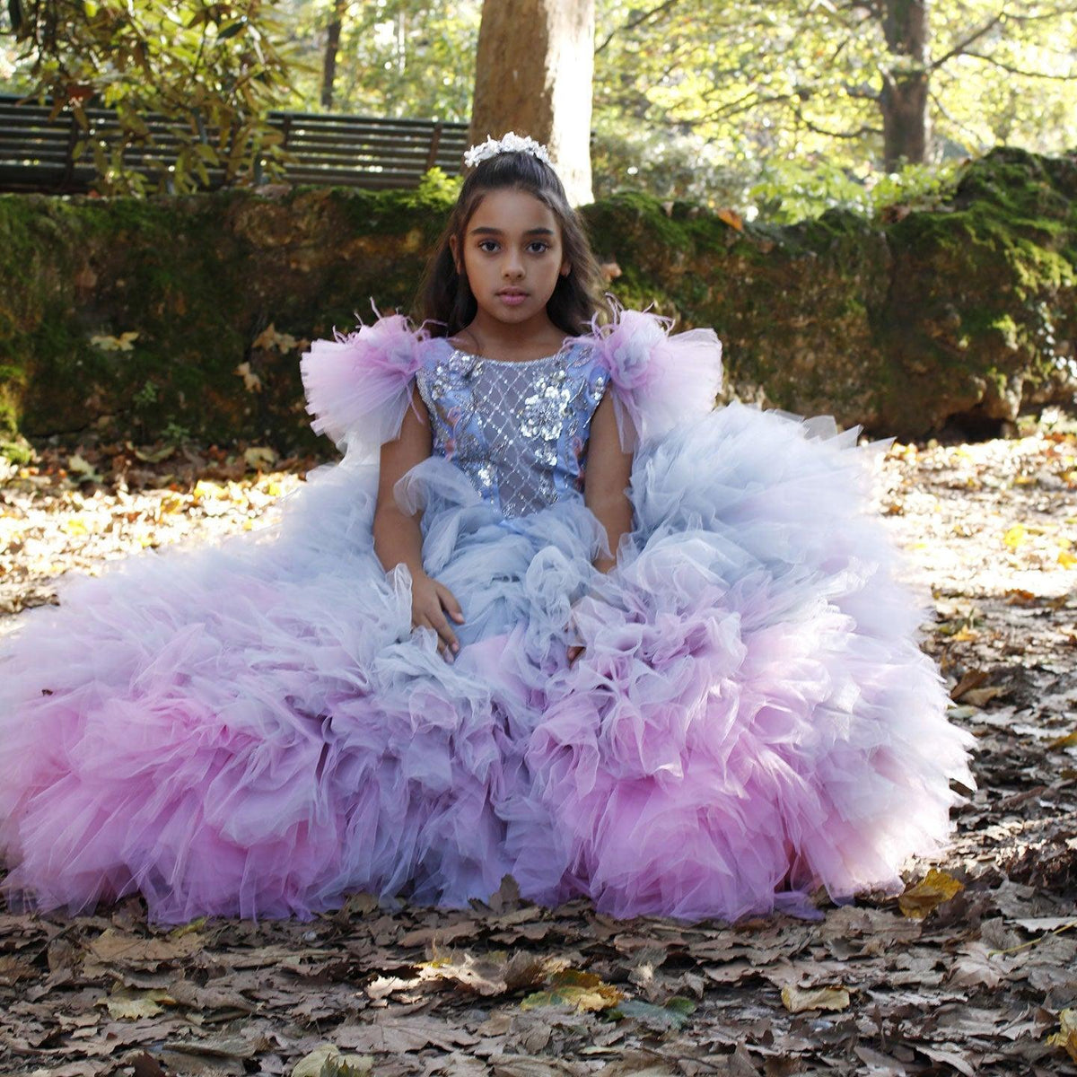 Jill Wish Luxury Girl Dress Feathers Beading Princess Prom Gown J163
