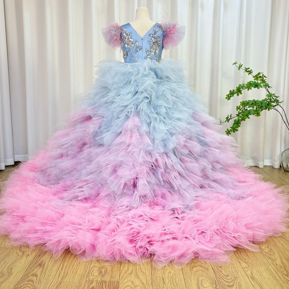 Jill Wish Luxury Girl Dress Feathers Beading Princess Prom Gown J163