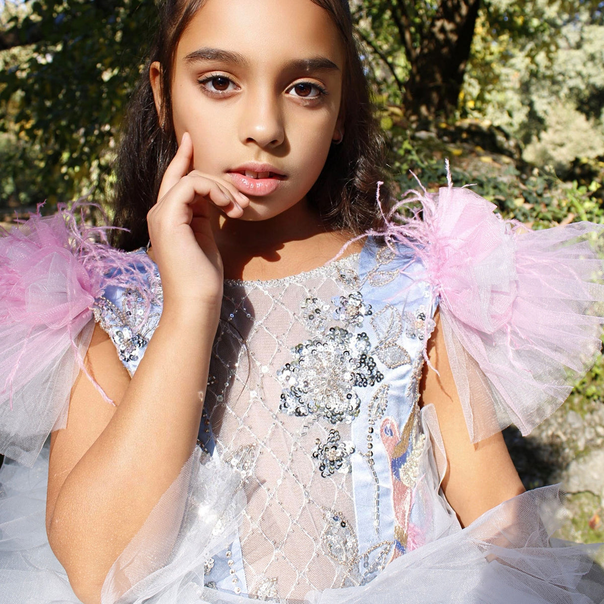 Jill Wish Luxury Girl Dress Feathers Beading Princess Prom Gown J163