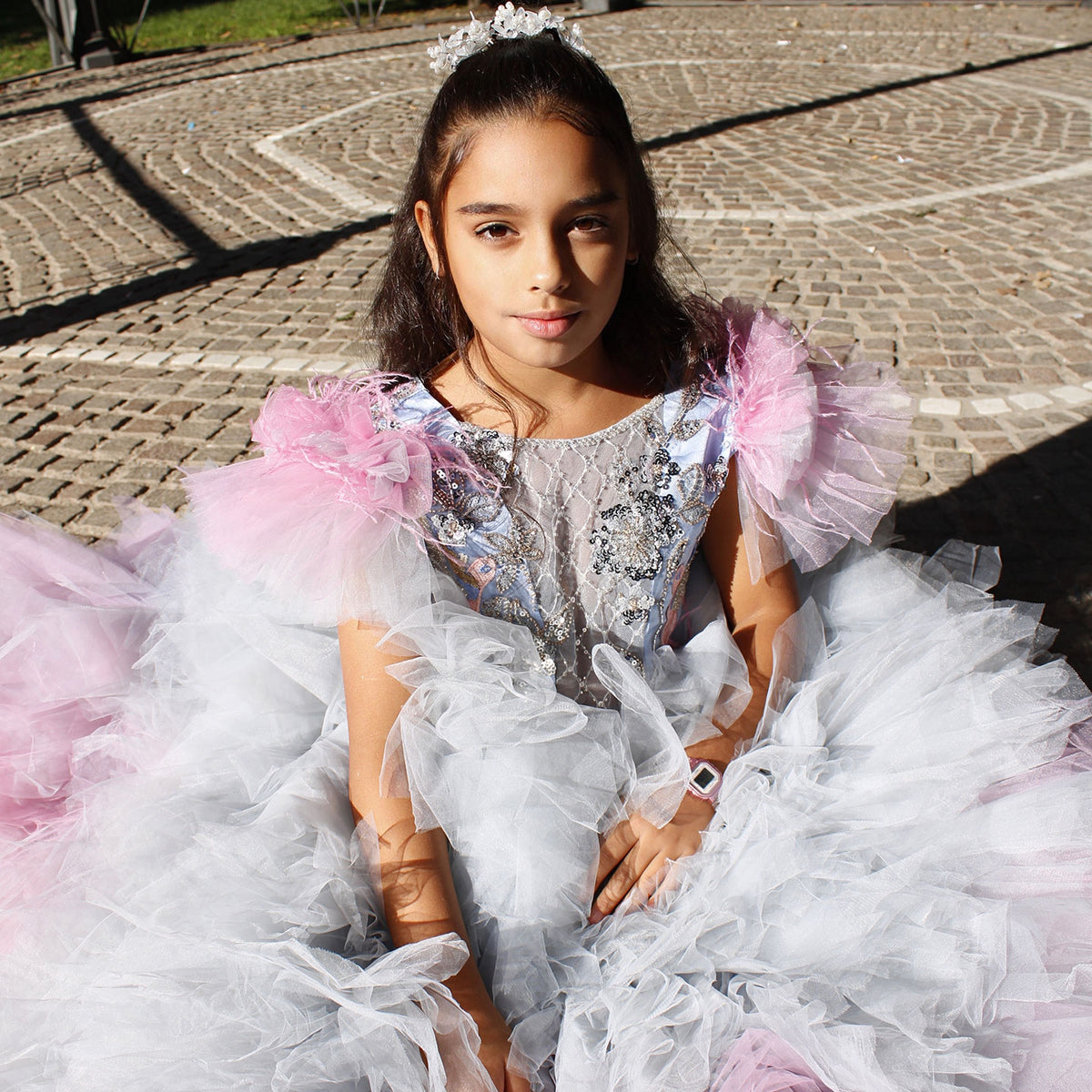Jill Wish Luxury Girl Dress Feathers Beading Princess Prom Gown J163