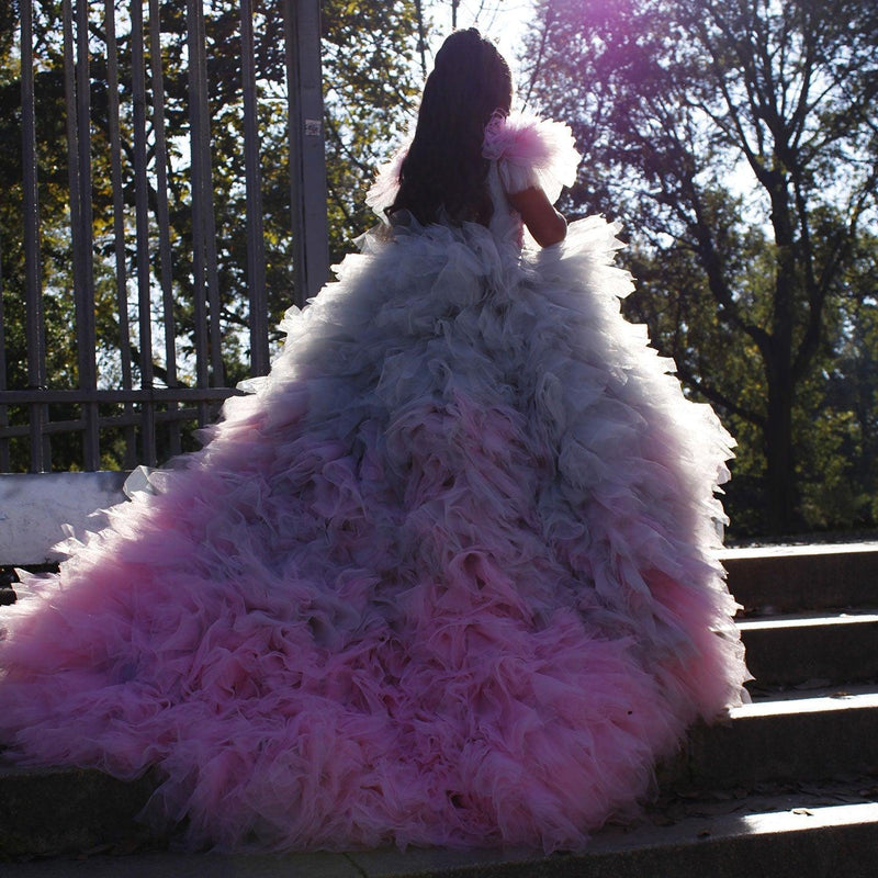 Jill Wish Luxury Girl Dress Feathers Beading Princess Prom Gown J163