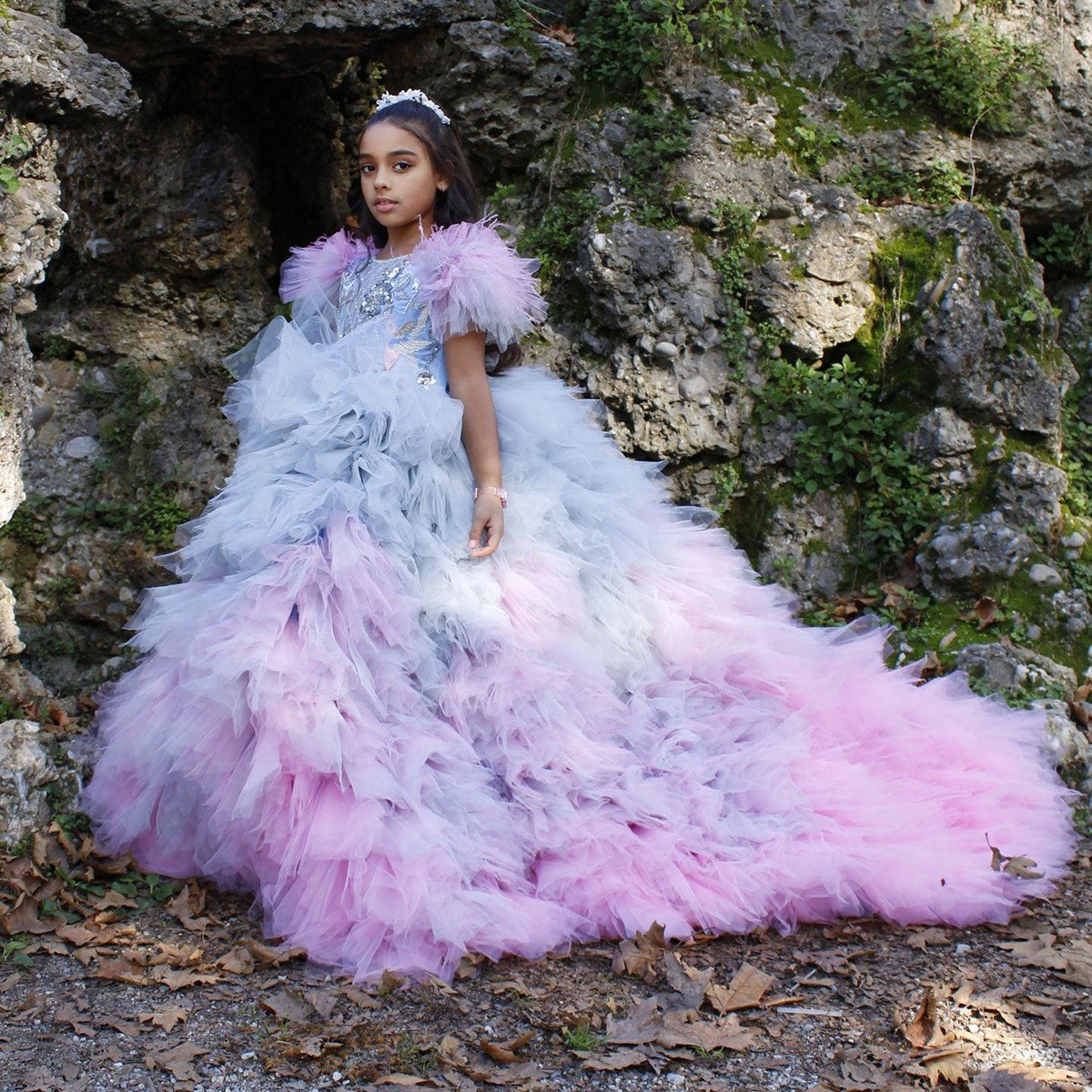 Jill Wish Luxury Girl Dress Feathers Beading Princess Prom Gown J163