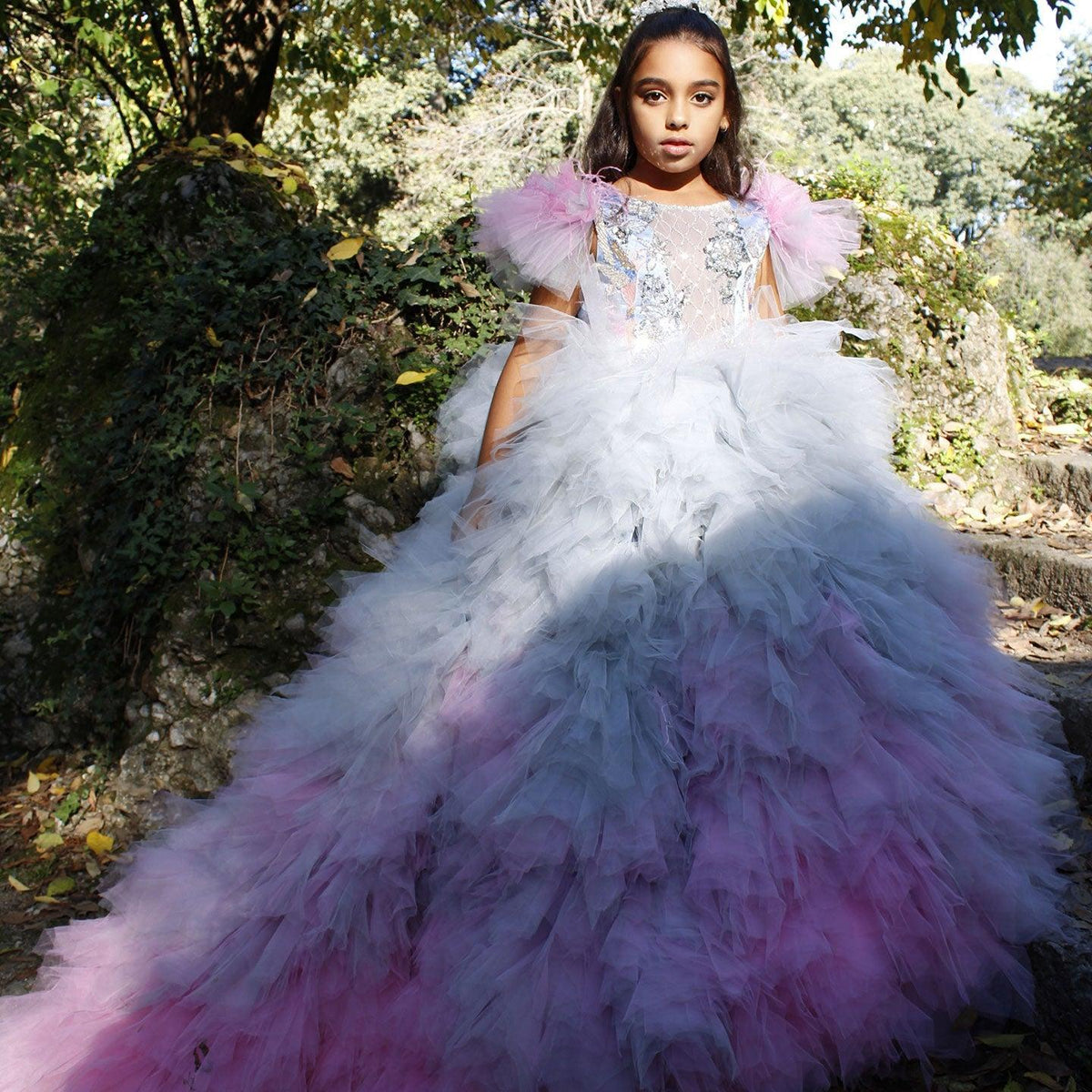 Jill Wish Luxury Girl Dress Feathers Beading Princess Prom Gown J163