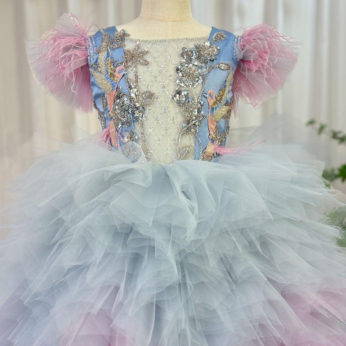Jill Wish Luxury Girl Dress Feathers Beading Princess Prom Gown J163