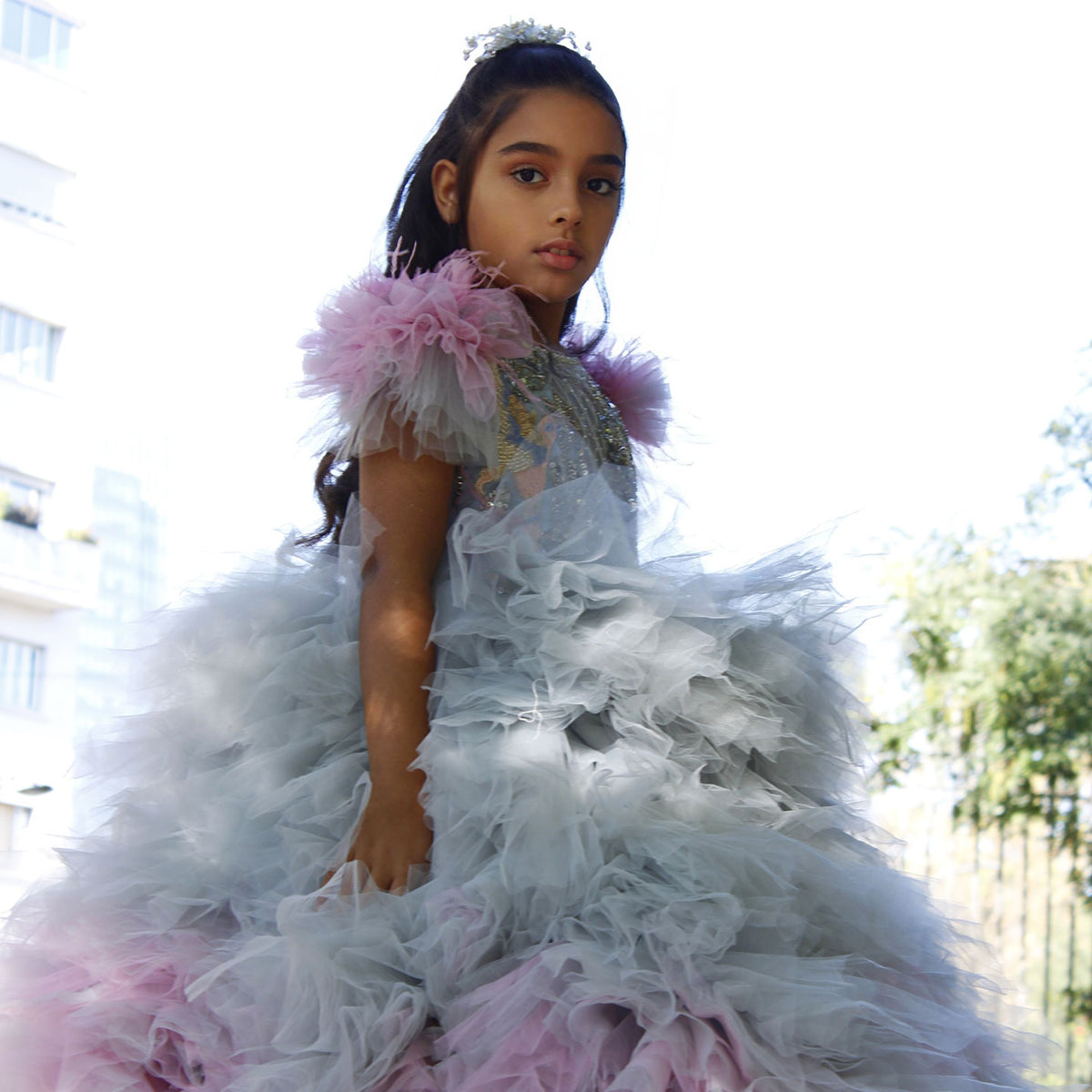 Jill Wish Luxury Girl Dress Feathers Beading Princess Prom Gown J163