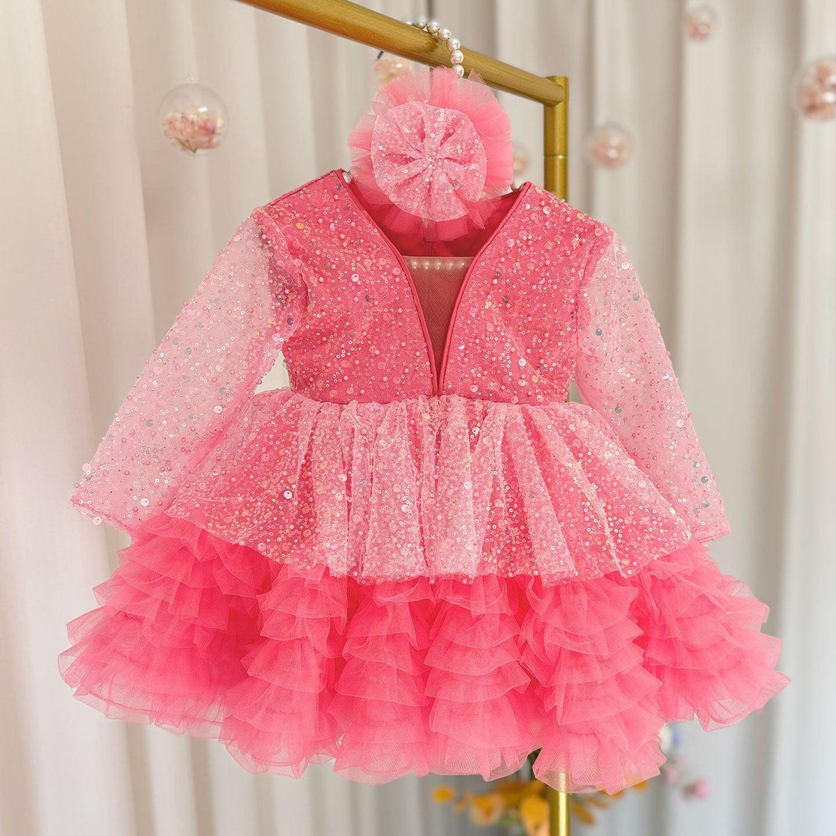 Jill Wish Luxury Girl Dress Sequined for Baby Kids Birthday Wedding Party J152