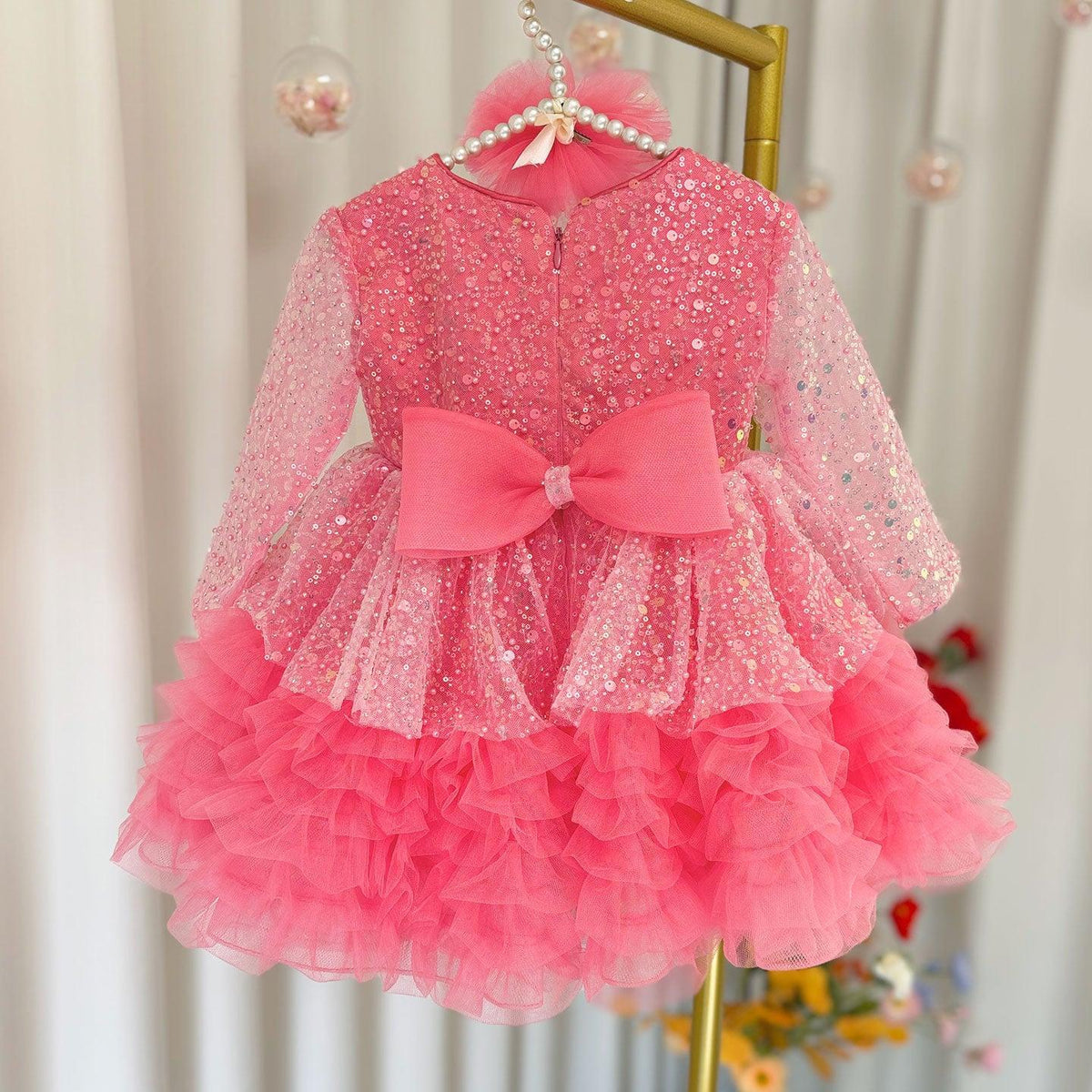Jill Wish Luxury Girl Dress Sequined for Baby Kids Birthday Wedding Party J152