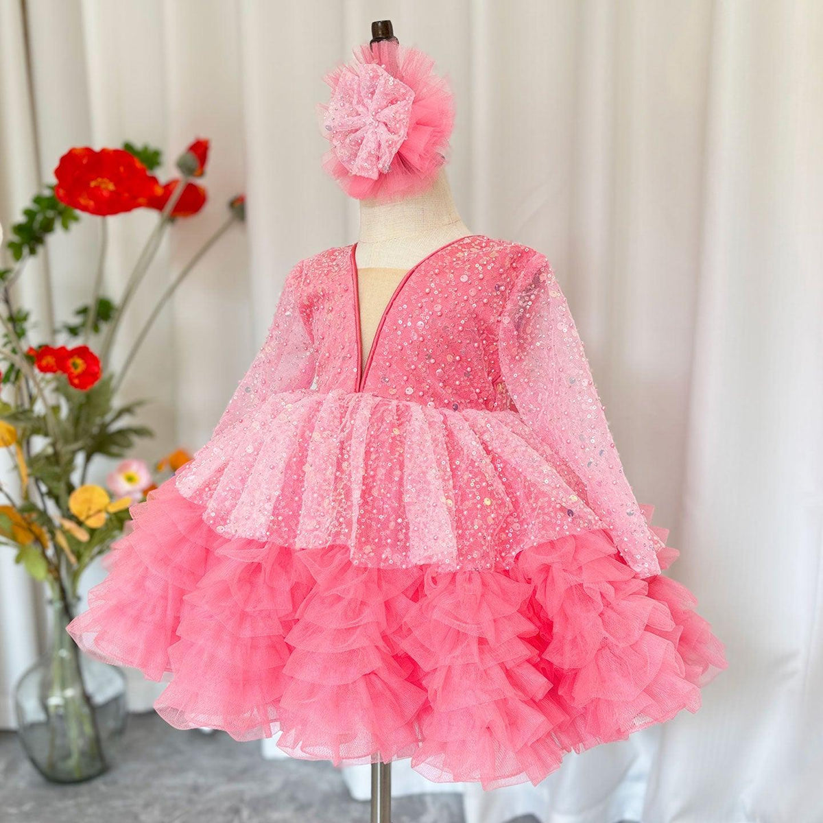 Jill Wish Luxury Girl Dress Sequined for Baby Kids Birthday Wedding Party J152