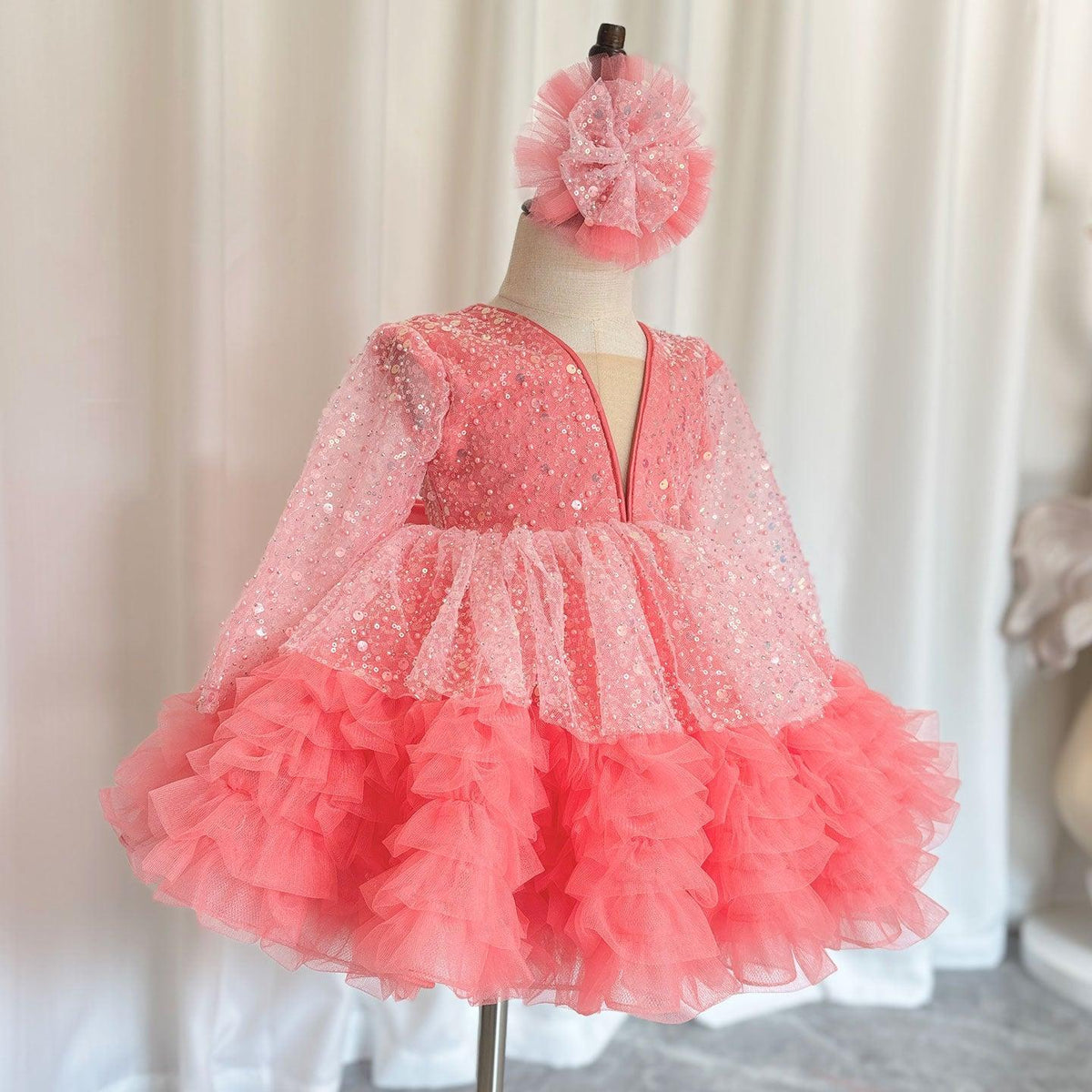 Jill Wish Luxury Girl Dress Sequined for Baby Kids Birthday Wedding Party J152