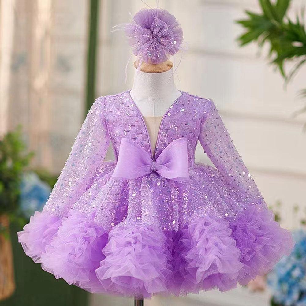 Jill Wish Luxury Girl Dress Sequined for Baby Kids Birthday Wedding Party J152