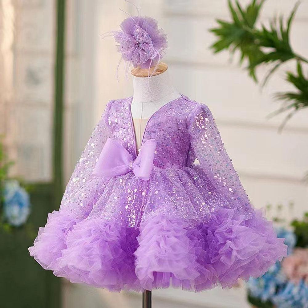 Jill Wish Luxury Girl Dress Sequined for Baby Kids Birthday Wedding Party J152