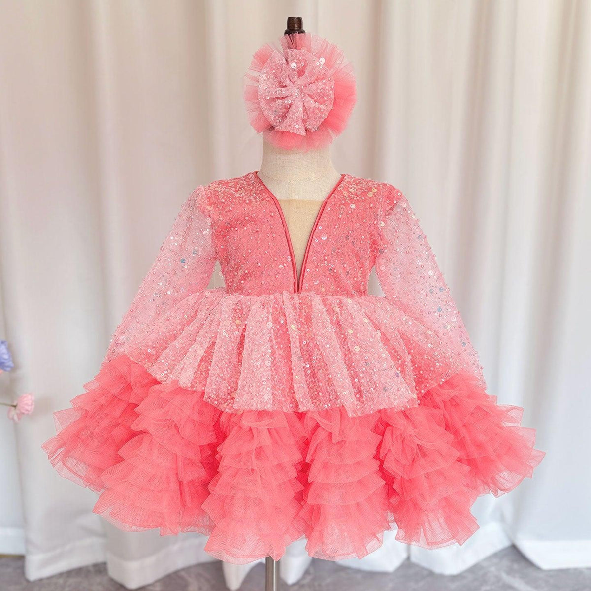 Jill Wish Luxury Girl Dress Sequined for Baby Kids Birthday Wedding Party J152