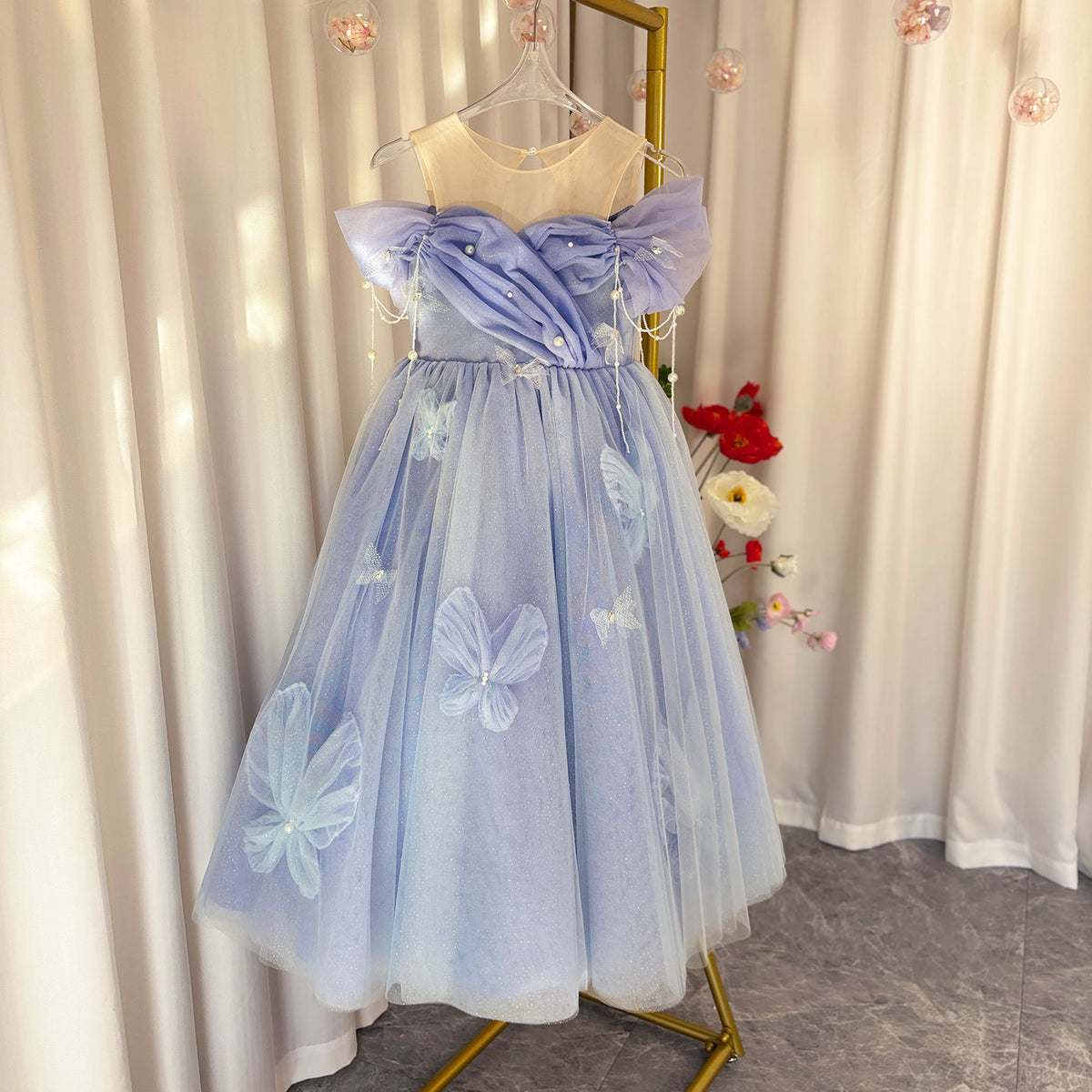 Jill Wish Luxury Lilac Girl Dress Beadeds Arabic with Cap J107
