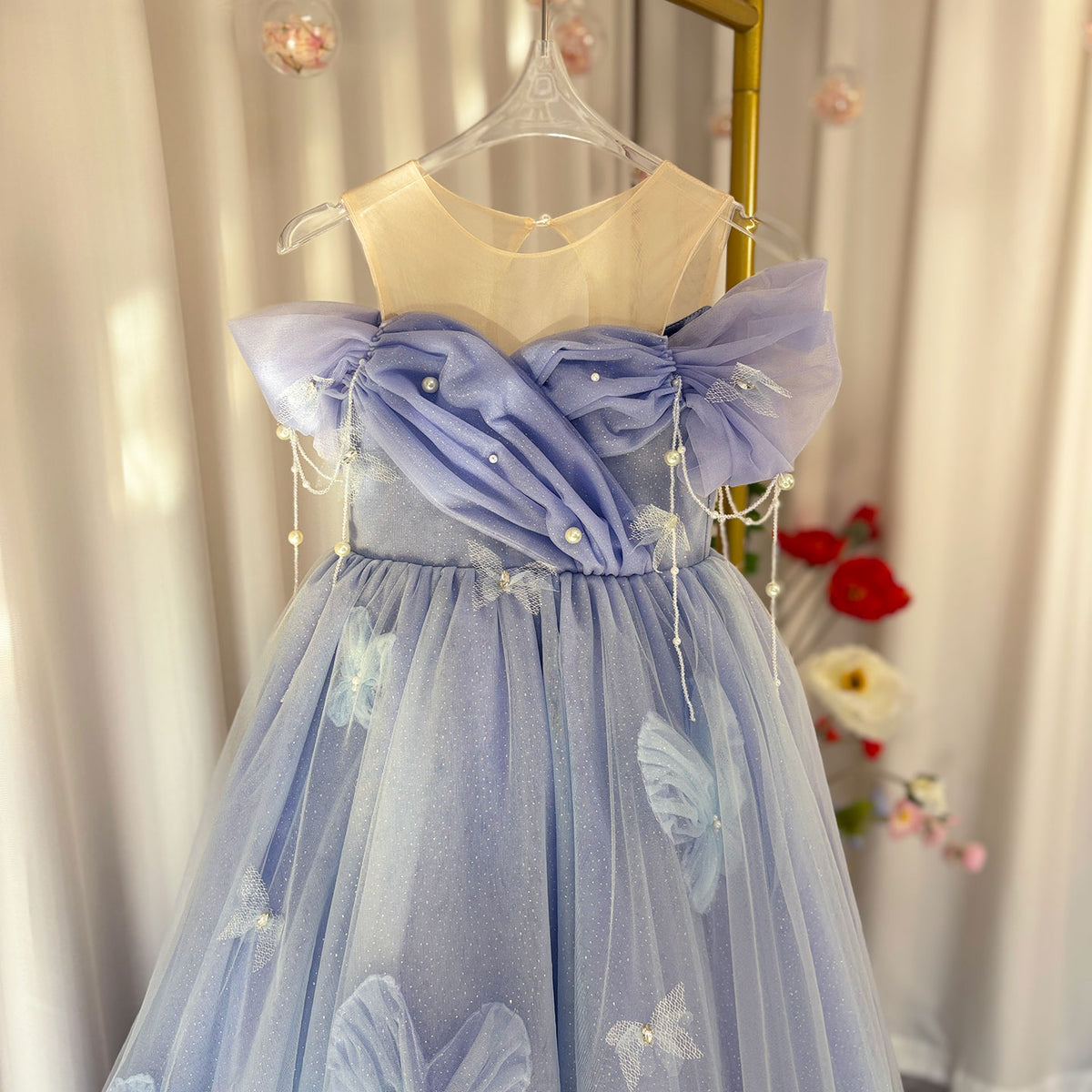 Jill Wish Luxury Lilac Girl Dress Beadeds Arabic with Cap J107