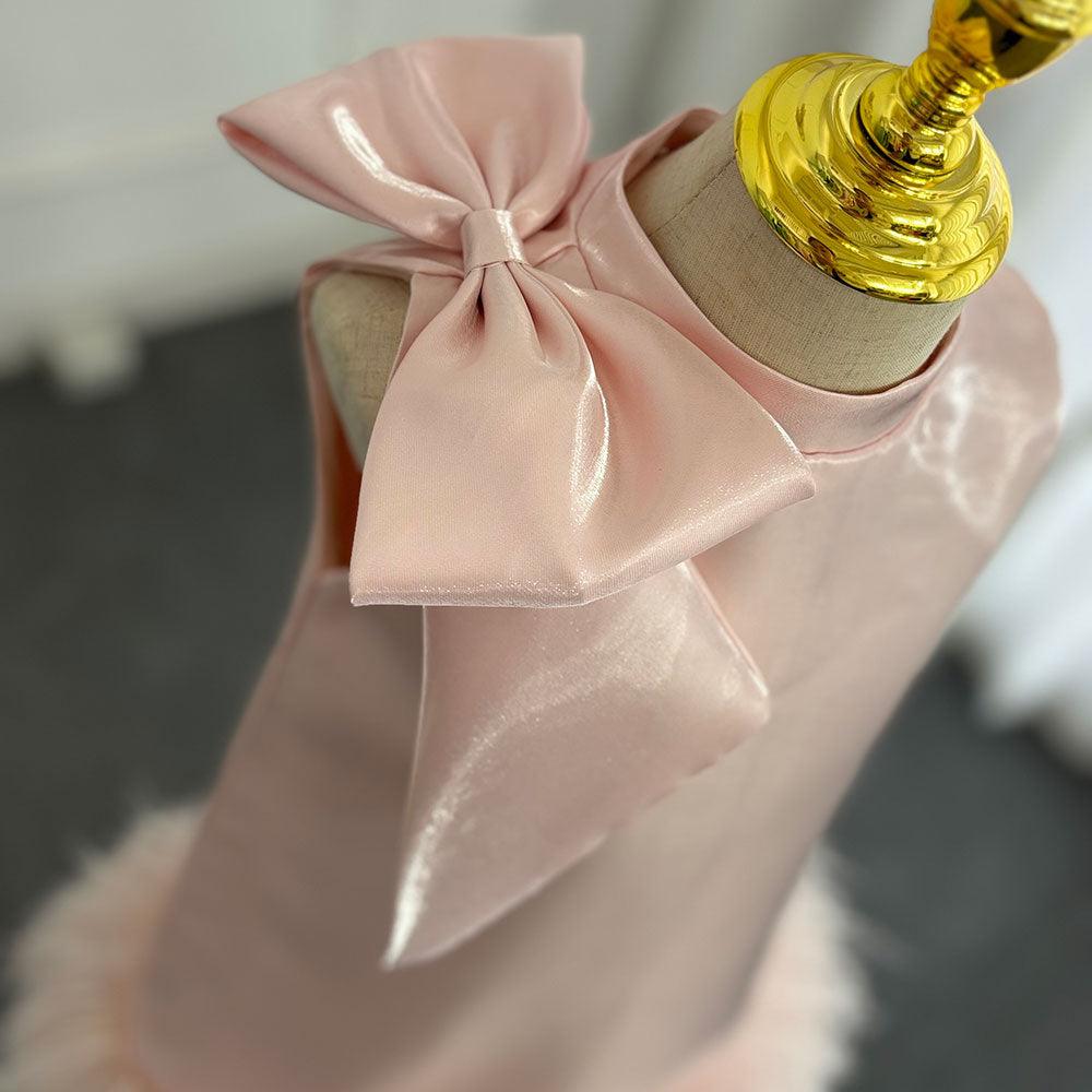 Jill Wish Luxury Mini Arabic Pink Flower Girl Dress Ostrich Feathers Bow J117