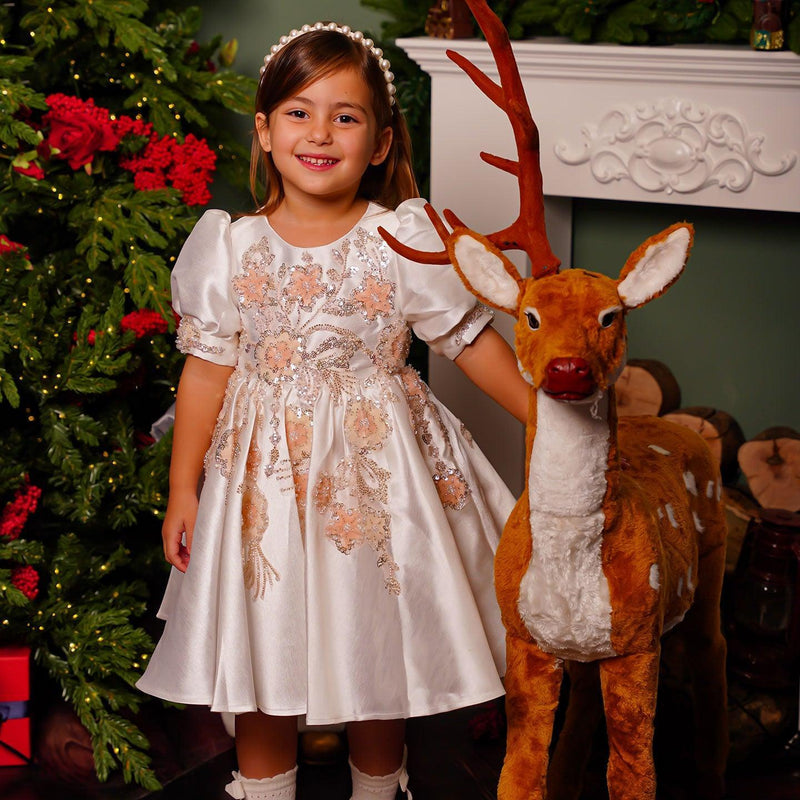 Jill Wish Luxury Off White Flower Girl Dresses Dubai Beading Sequined Princess J085
