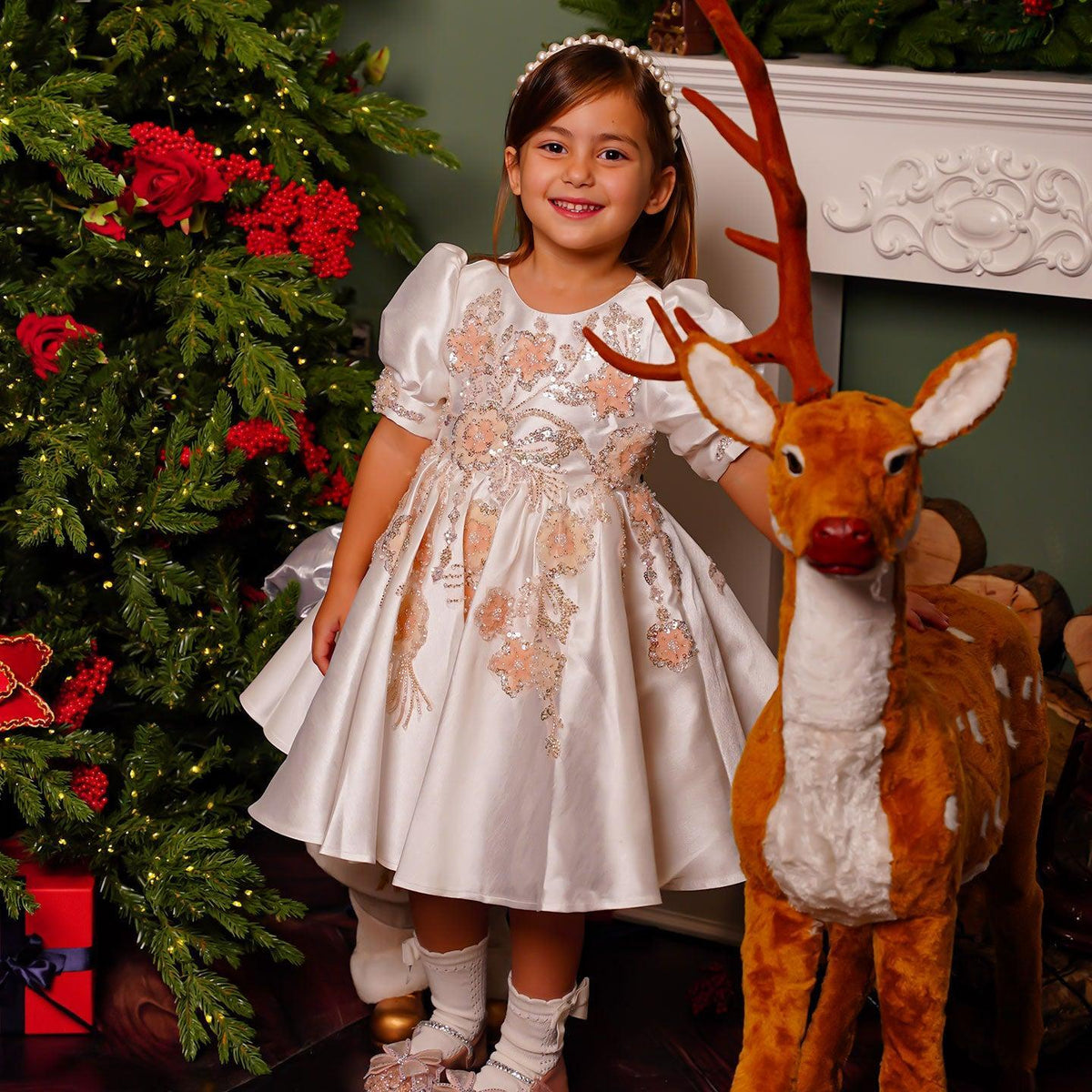 Jill Wish Luxury Off White Flower Girl Dresses Dubai Beading Sequined Princess J085