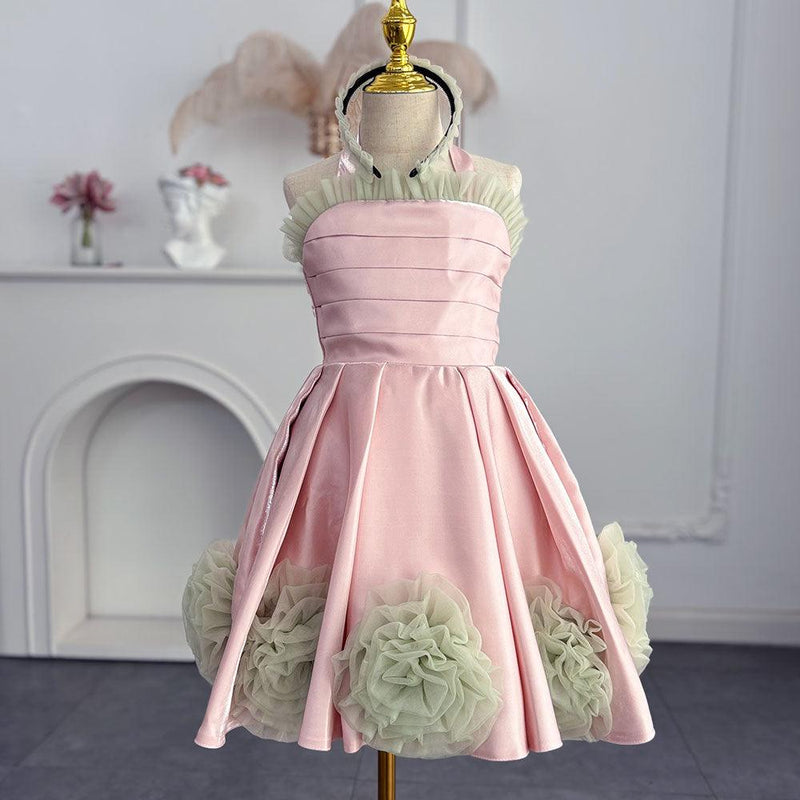 Jill Wish Luxury Pink Arabic Girl Dress Handmade Flowers Kids Princess J195