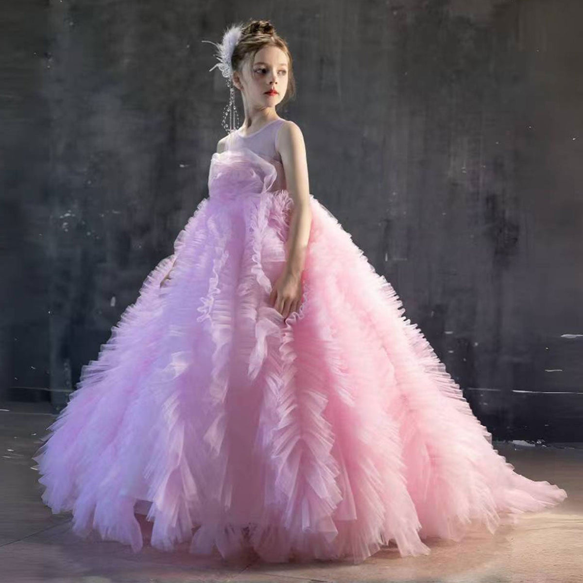 Jill Wish Luxury Pink Girl Dress Handmade Flowers Kids Princess J039