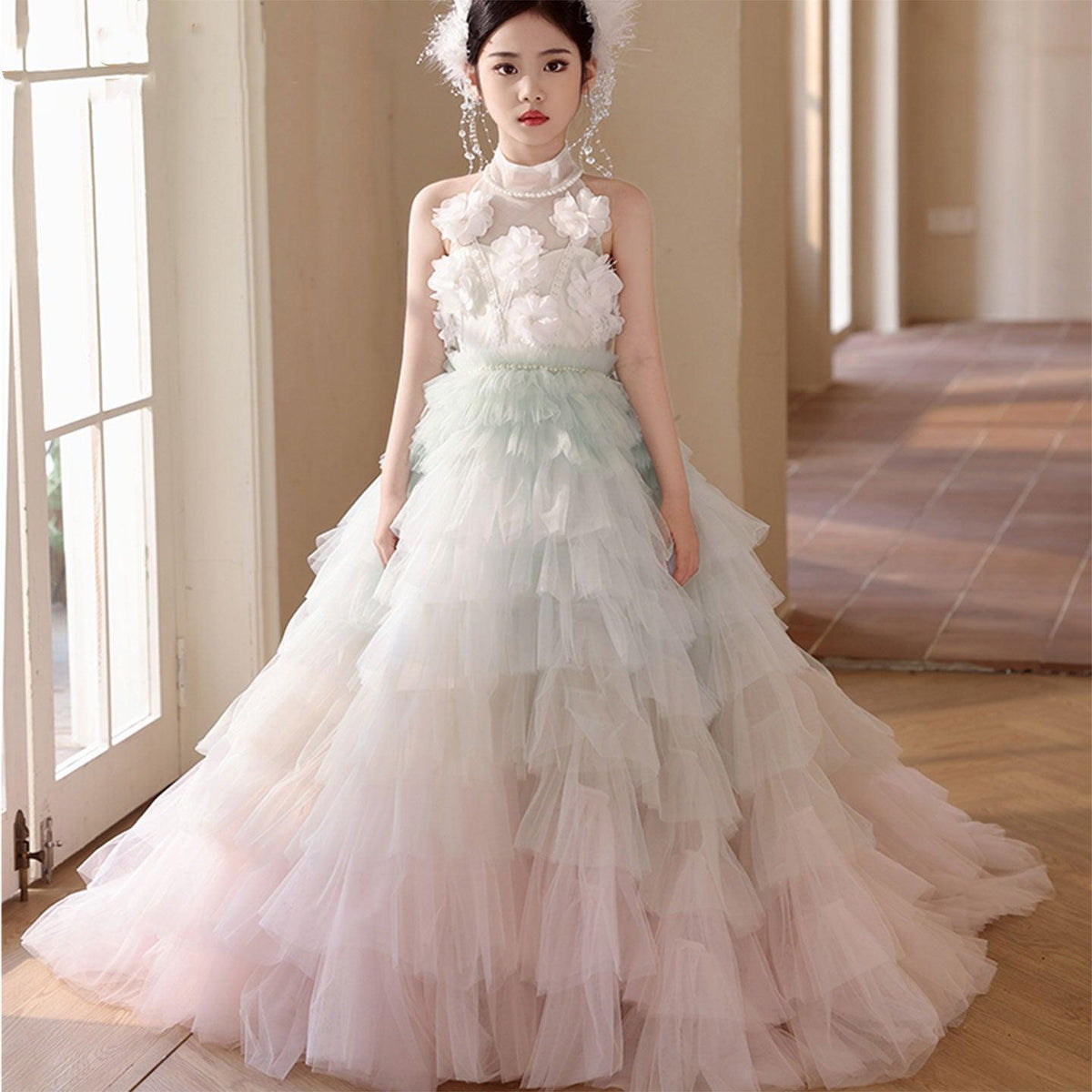 Jill Wish Luxury Sage Green Flower Girl Dresses Handmade Flower J074