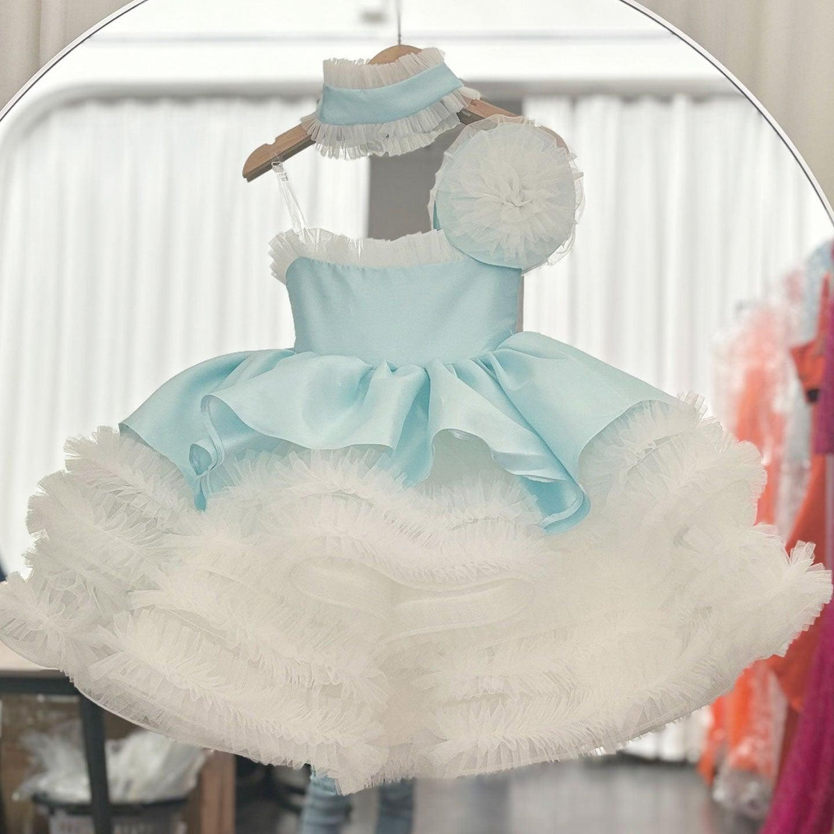 Jill Wish Luxury Sky Blue Arabric Girl Dress with Headgear Kids Princess J194