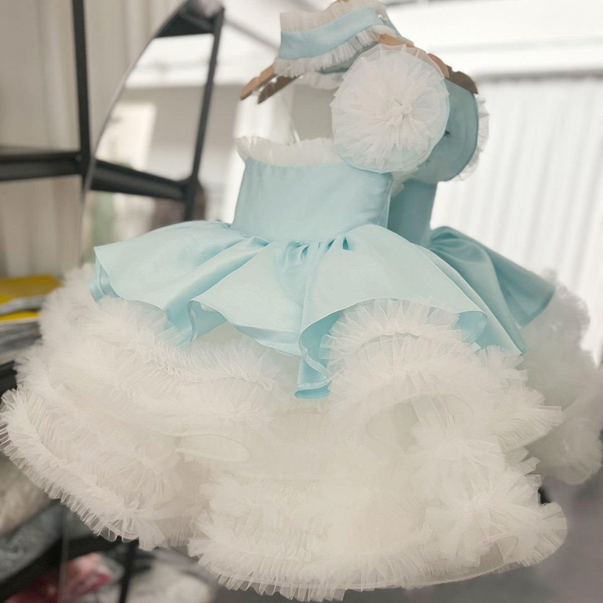 Jill Wish Luxury Sky Blue Arabric Girl Dress with Headgear Kids Princess J194