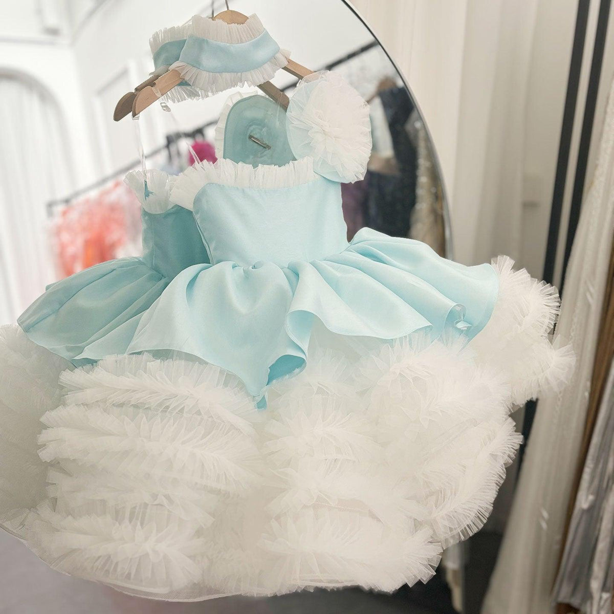 Jill Wish Luxury Sky Blue Arabric Girl Dress with Headgear Kids Princess J194