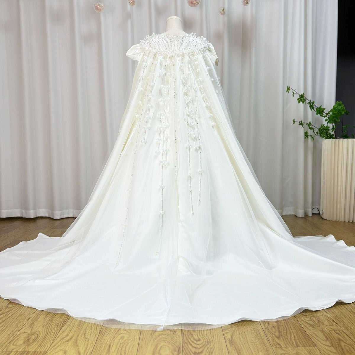 Jill Wish Luxury White Dubai Girl Dress Beaded Pearls Satin Arabic Princess J153