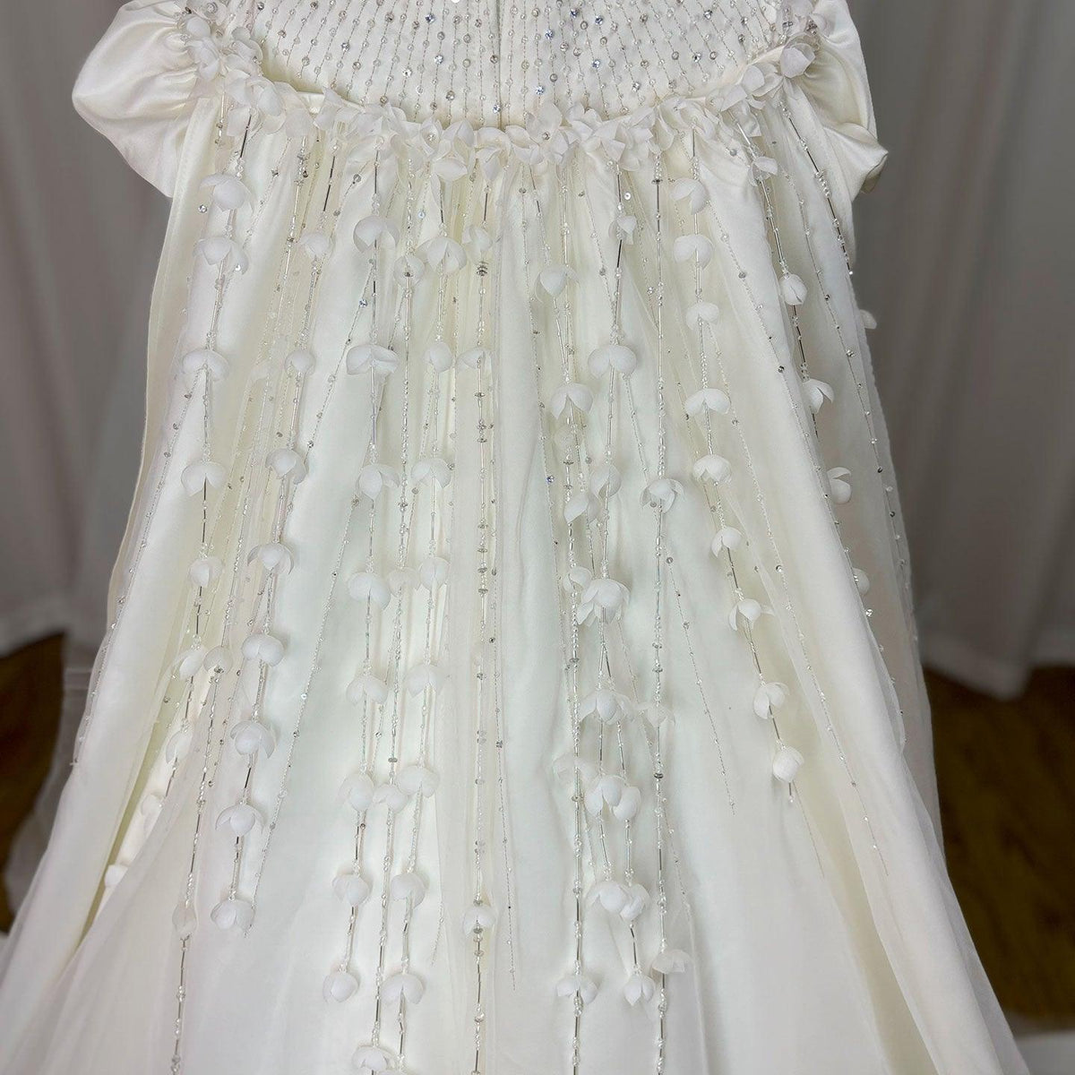 Jill Wish Luxury White Dubai Girl Dress Beaded Pearls Satin Arabic Princess J153